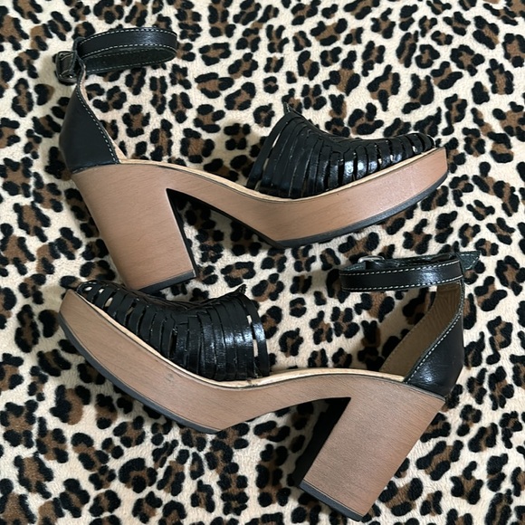 Mexican Leather HUARACHES High Heel Wedge ๐ค Black Shoes 8 Dance 8.5 Latina - Picture 13 of 14